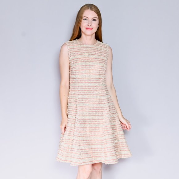 216. ADEAM Beige Pink Tweed A-Line Dress Fall Holiday EUC Designer 4 - Picture 6 of 6
